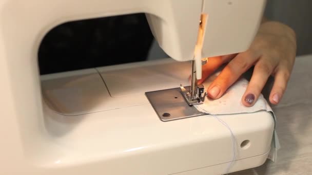 Girl Sews Medical Mask Sewing Machine Corona Virus Protection Homemade — Stock Video