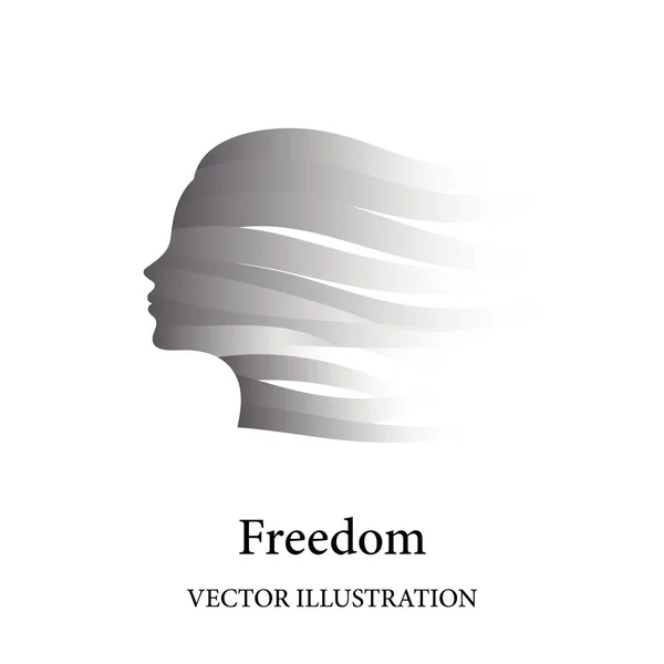 Frihet koncept med kvinnliga ansikte bestod av grå band i vinden — Stock vektor