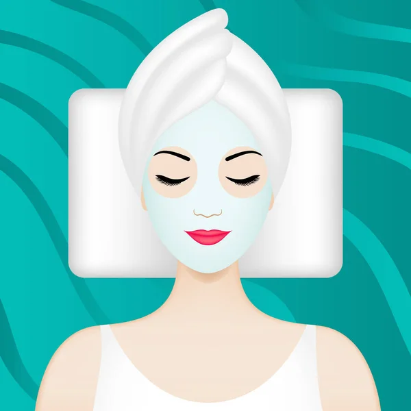 Ilustração Spa com menina com máscara facial —  Vetores de Stock