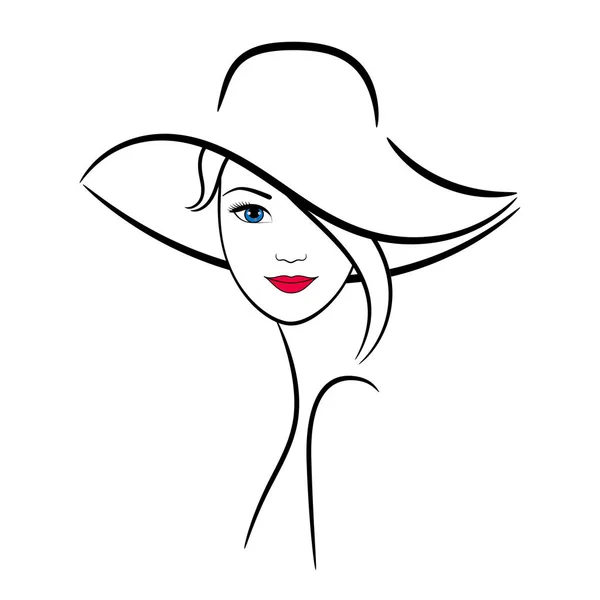 Woman in hat, contour drawing — Stock Vector