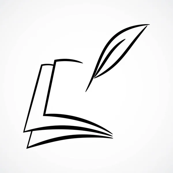 Símbolo de contorno do escritor com livro e caneta —  Vetores de Stock