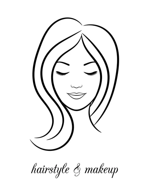 Logo de contorno para salón de belleza con mujer con los ojos cerrados — Vector de stock