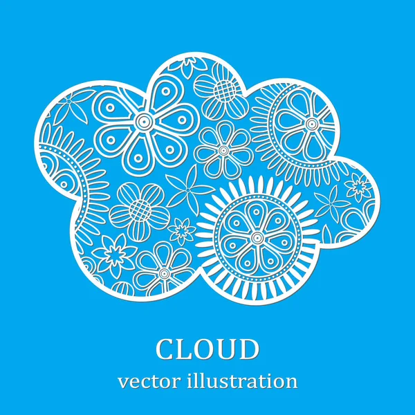 Nuage de coupe blanc floral sur fond bleu — Image vectorielle