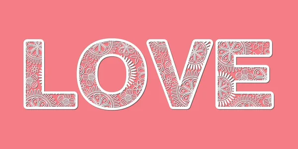 Palabra de amor floral blanca cortada sobre fondo rosa — Vector de stock