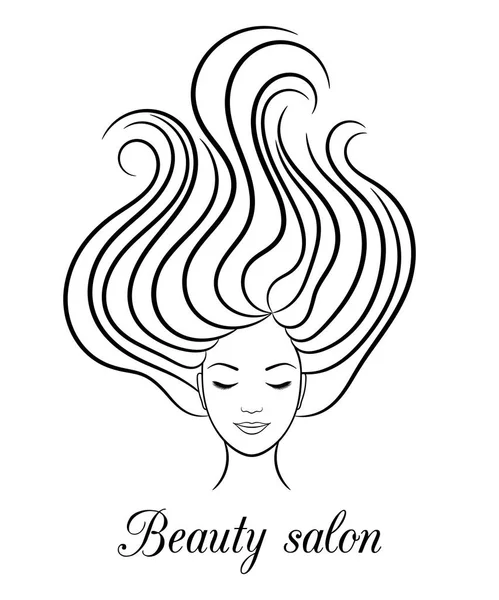 Logotipo de contorno para salão de beleza com mulher com olhos fechados e cabelo no vento —  Vetores de Stock