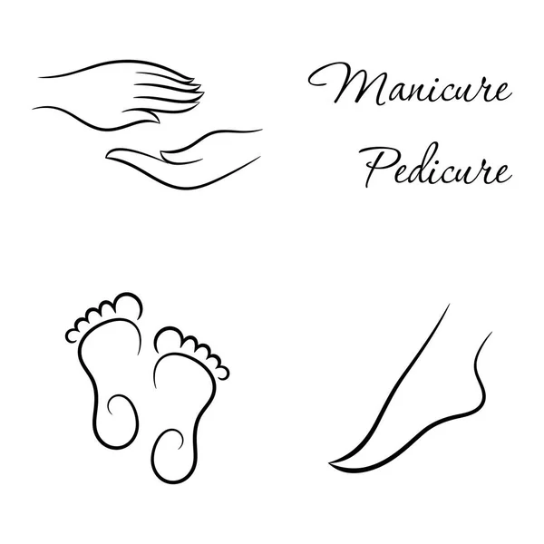 Padrão de manicure e pedicure de contorno com pés e mãos —  Vetores de Stock