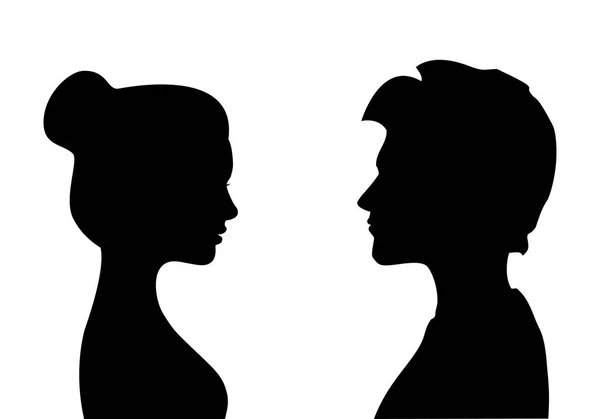 Männliche und weibliche Silhouetten einander gegenüber, isolierter Vektor — Stockvektor
