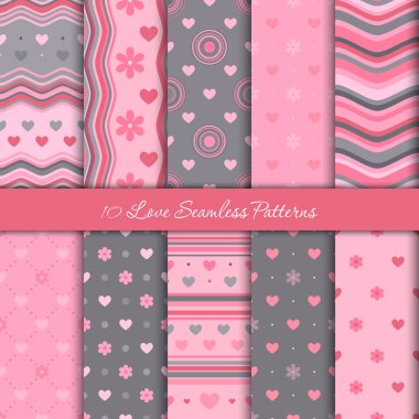 On pembe ve gri renklerde Sevgililer günü için dikişsiz desen seviyorum