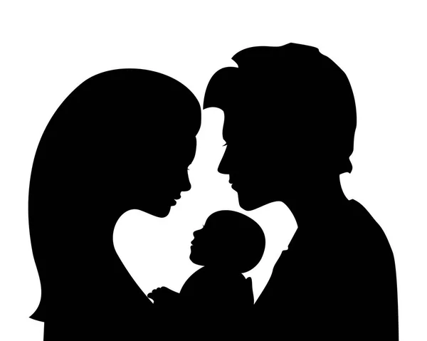 Aile siluetleri: anne ve baba holding yeni doğan bebek