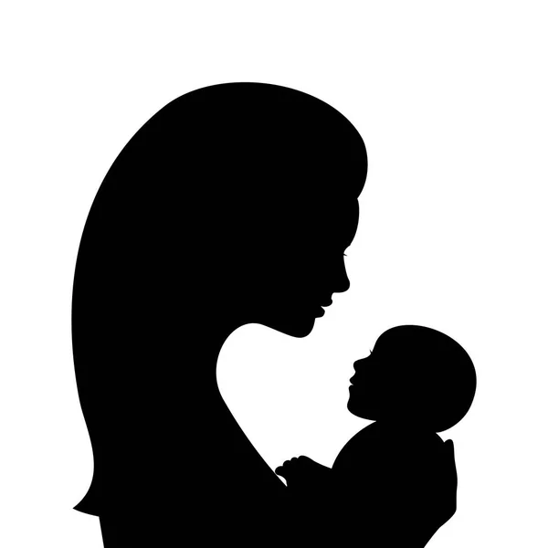 母親と生まれたばかりの赤ちゃんプロファイル シルエット — ストックベクタ