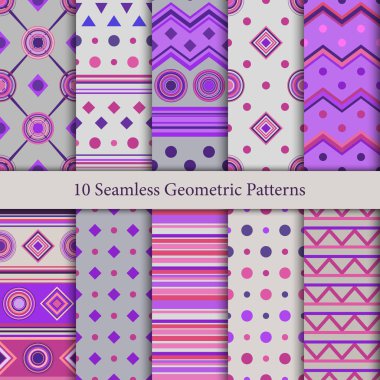 Menekşe ve gri tonlar on kesintisiz geometrik desenler