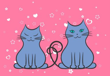 Aşk, iki kedi kontur çizim