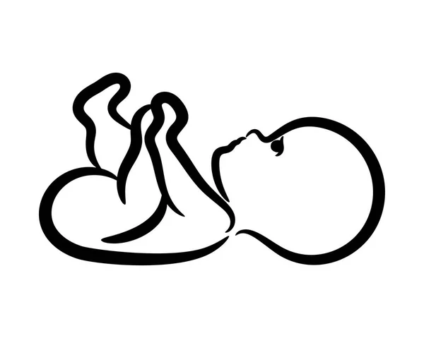 Contour Newborn Baby Lying Back Isolated Vector — Stock Vector