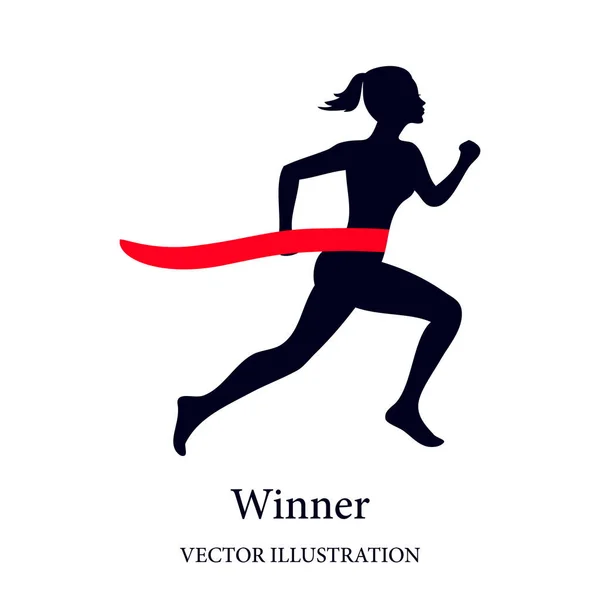 跑步的女人 终点线上的赢家 — 图库矢量图片