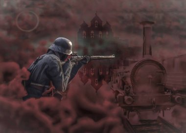 Asker tren görüntüsünde sıkıştı artı kilise.