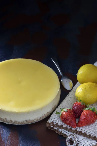 Freshly Made Lemon Tart Intention Make Dark Food Appetizing Food — Stock Photo, Image