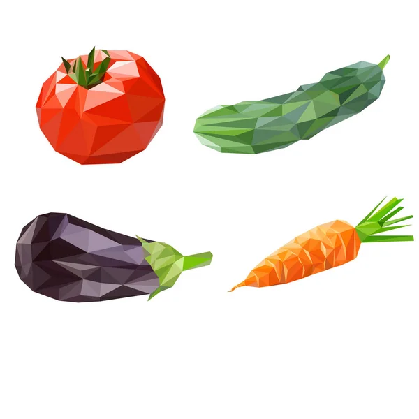 Vegetal Veggie Baja Poli Vector Ilustración Berenjena Pepino Tomate Zanahoria — Vector de stock