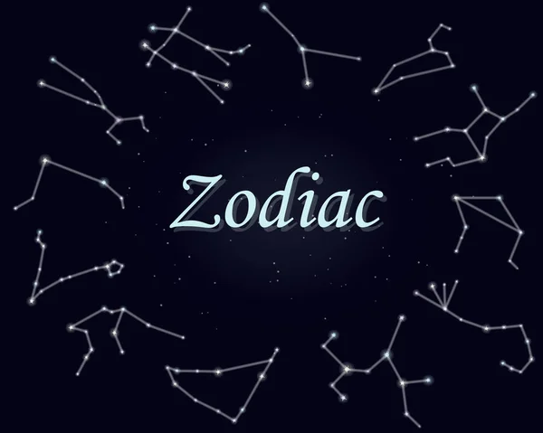 Twelve Zodiac Signs Star Constellation Horoscope Circle Arranged Vector Illustration — ストックベクタ