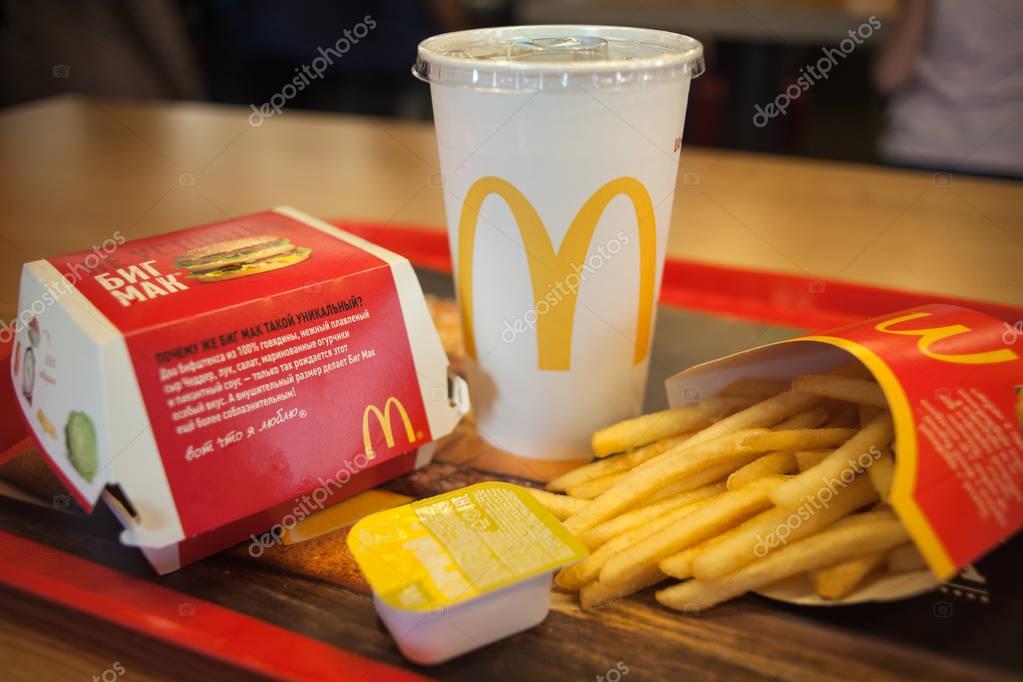 Big Mac hamburger menu in a McDonald's restaurant.