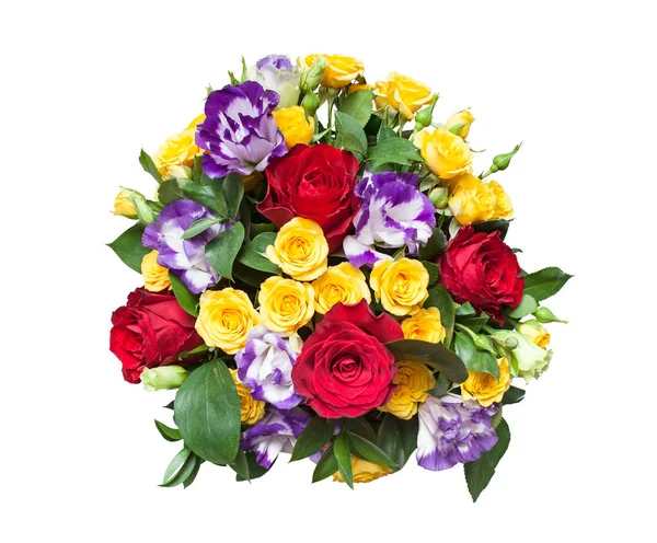 Boeket Van Verse Veelkleurige Bloemen Geïsoleerd Witte Achtergrond — Stockfoto