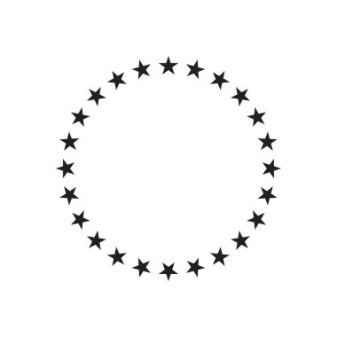 Çember simgesindeki yıldızlar beyaz arkaplanda izole edilmiş düz vektör işareti. Grafik ve web tasarımı için basit logo vektör çizimi.