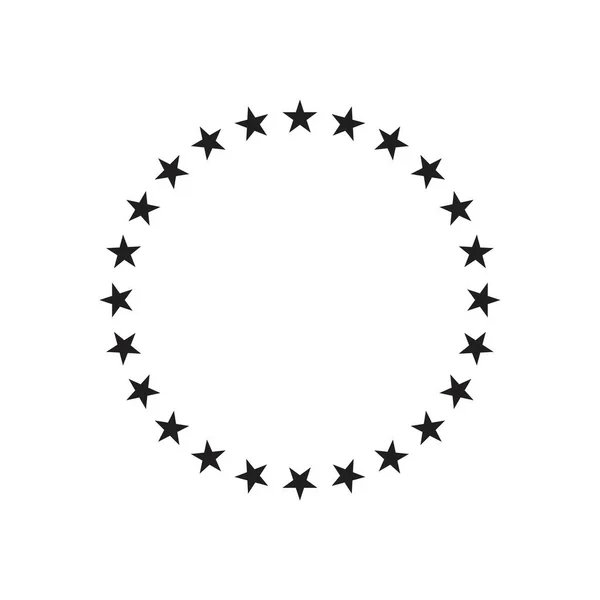 Çember simgesindeki yıldızlar beyaz arkaplanda izole edilmiş düz vektör işareti. Grafik ve web tasarımı için basit logo vektör çizimi.
