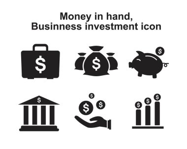 Para işi yatırım ikonu siyah renk düzenleme şablonu çiziyor. Para işi yatırım simgesi grafik ve web tasarımı için Düz vektör çizimi.