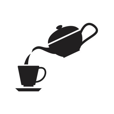 Çay partisi ikonu siyah renkli düzenlenebilir şablon dökülüyor. Çay partisi simgesi dökülüyor Grafik ve web tasarımı için Düz vektör çizimi.