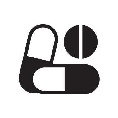 Tıbbi hap ikonu siyah renkli düzenlenebilir şablon. Grafik ve web tasarımı için tıbbi hap simgesi düz vektör çizimi.