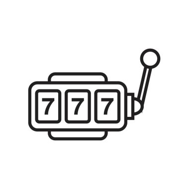 Online kumar makinesi, şanslı yedili ikramiye ikonu siyah renkli düzenlenebilir şablon. şanslı yedili büyük ikramiye simgesi olan online slot makinesi grafik ve web tasarımı için düz vektör çizimi.