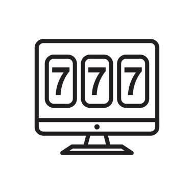 Online kumar makinesi, şanslı yedili ikramiye ikonu siyah renkli düzenlenebilir şablon. şanslı yedili büyük ikramiye simgesi olan online slot makinesi grafik ve web tasarımı için düz vektör çizimi.