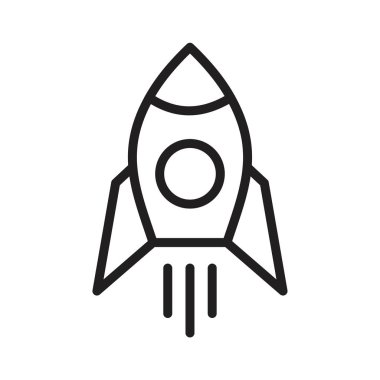 Roket simgesi siyah renk düzenleme şablonu. Grafik ve web tasarımı için roket simgesi düz vektör çizimi.