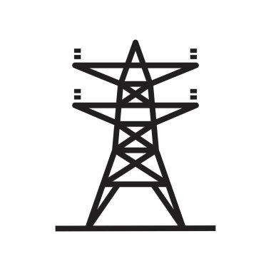 Elektrik kulesi, Tepedeki güç hattı simgesi siyah renkli düzenlenebilir şablon. Elektrik kulesi, Yukarıdaki güç hattı simgesi grafik ve web tasarımı için Düz vektör çizimi.