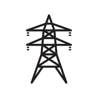 Elektrik kulesi, Tepedeki güç hattı simgesi siyah renkli düzenlenebilir şablon. Elektrik kulesi, Yukarıdaki güç hattı simgesi grafik ve web tasarımı için Düz vektör çizimi.