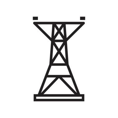 Elektrik kulesi, Tepedeki güç hattı simgesi siyah renkli düzenlenebilir şablon. Elektrik kulesi, Yukarıdaki güç hattı simgesi grafik ve web tasarımı için Düz vektör çizimi.