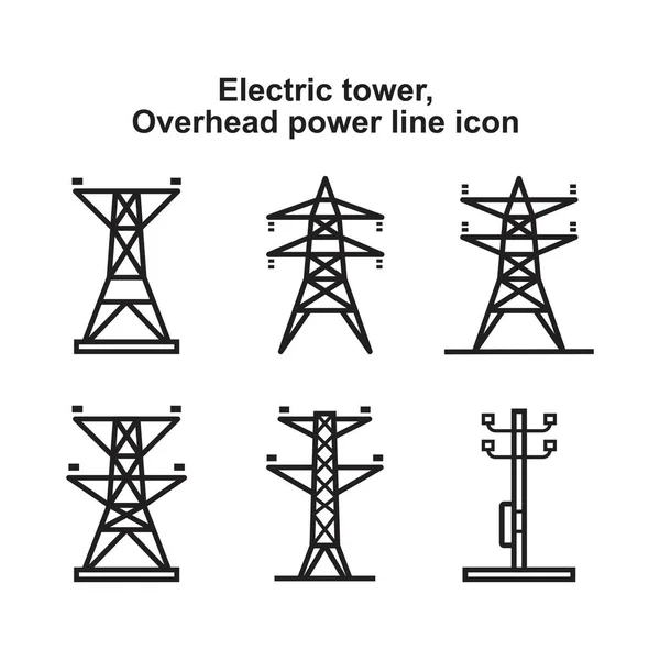 Elektrik kulesi, Tepedeki güç hattı simgesi siyah renkli düzenlenebilir şablon. Elektrik kulesi, Yukarıdaki güç hattı simgesi grafik ve web tasarımı için Düz vektör çizimi.