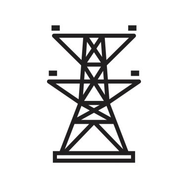 Elektrik kulesi, Tepedeki güç hattı simgesi siyah renkli düzenlenebilir şablon. Elektrik kulesi, Yukarıdaki güç hattı simgesi grafik ve web tasarımı için Düz vektör çizimi.