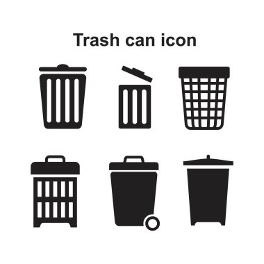 Çöp Kutusu Simgesi siyah renkli düzenlenebilir şablon. Çöp Kutusu Simgesi Grafik ve Web Tasarımı için Düz Vektör Çizimi.