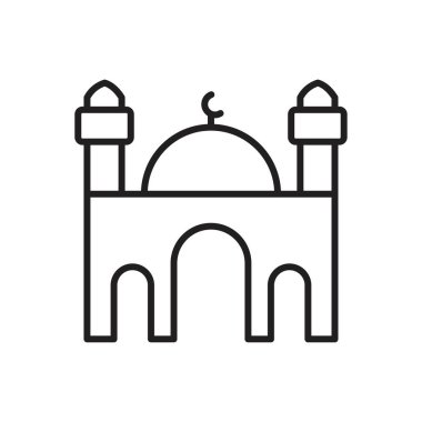 Cami Simgesi siyah renk düzenleyicisi. Grafik ve web tasarımı için Cami Simgesi Düz vektör çizimi.