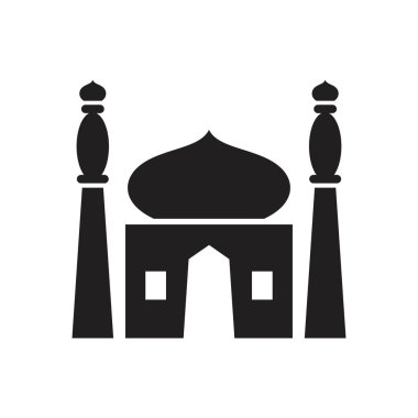 Cami Simgesi siyah renk düzenleyicisi. Grafik ve web tasarımı için Cami Simgesi Düz vektör çizimi.