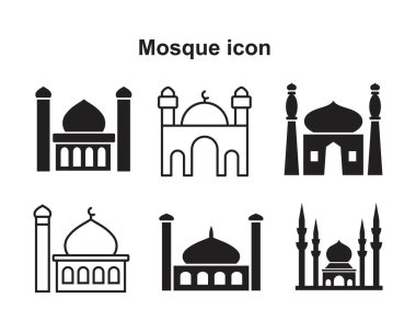 Cami Simgesi siyah renk düzenleyicisi. Grafik ve web tasarımı için Cami Simgesi Düz vektör çizimi.