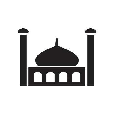 Cami Simgesi siyah renk düzenleyicisi. Grafik ve web tasarımı için Cami Simgesi Düz vektör çizimi.