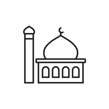 Cami Simgesi siyah renk düzenleyicisi. Grafik ve web tasarımı için Cami Simgesi Düz vektör çizimi.