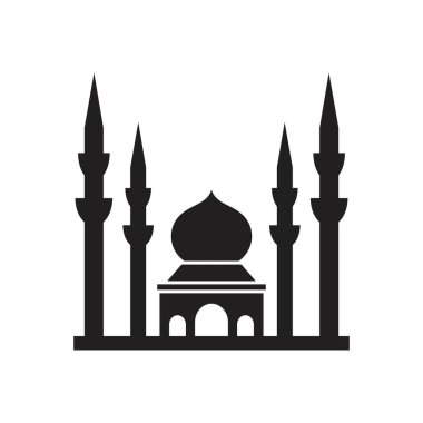 Cami Simgesi siyah renk düzenleyicisi. Grafik ve web tasarımı için Cami Simgesi Düz vektör çizimi.