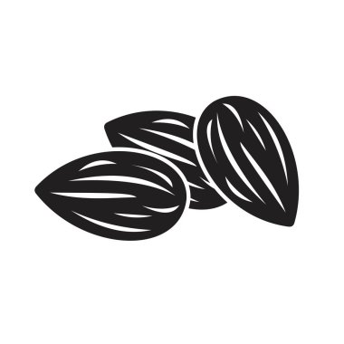 Badem Simgesi siyah renk düzenleme şablonu. Grafik ve web tasarımı için Badem Simgesi Düz vektör çizimi.