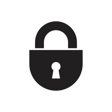 Asma kilit simgesi şablonu siyah renk düzenlenebilir. Grafik ve web tasarımı için asma kilit simgesi düz vektör çizimi.