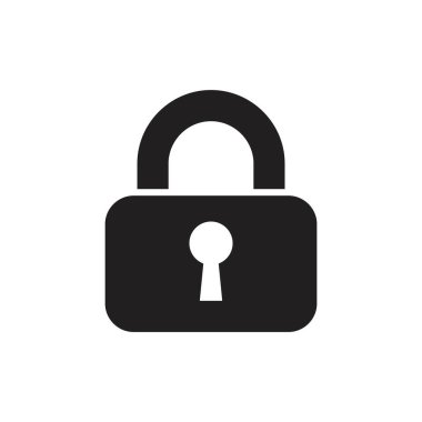 Asma kilit simgesi şablonu siyah renk düzenlenebilir. Grafik ve web tasarımı için asma kilit simgesi düz vektör çizimi.