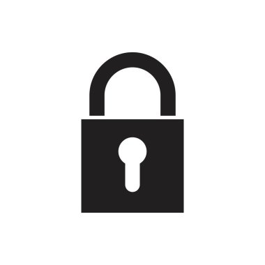 Asma kilit simgesi şablonu siyah renk düzenlenebilir. Grafik ve web tasarımı için asma kilit simgesi düz vektör çizimi.