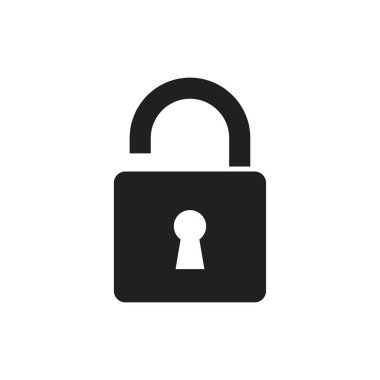 Asma kilit simgesi şablonu siyah renk düzenlenebilir. Grafik ve web tasarımı için asma kilit simgesi düz vektör çizimi.