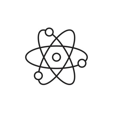 Atom simgesi şablonu siyah renk düzenlenebilir. Grafik ve web tasarımı için atom işareti simgesi düz vektör çizimi.